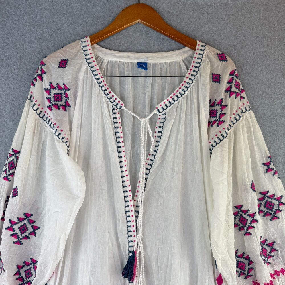 Raj Ivory/Pink Embroidery Geometric Artisanal Maxi Long Sleeve Boho Dress Size L - Picture 4 of 10